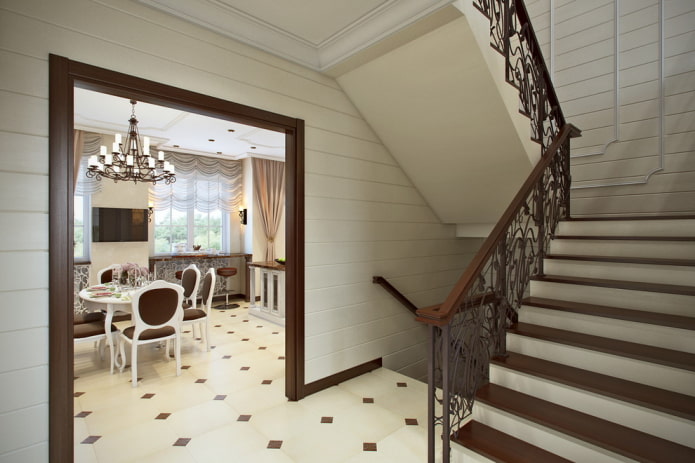 arch between the kitchen and the hallway 