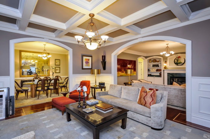 two arches in the living room interior