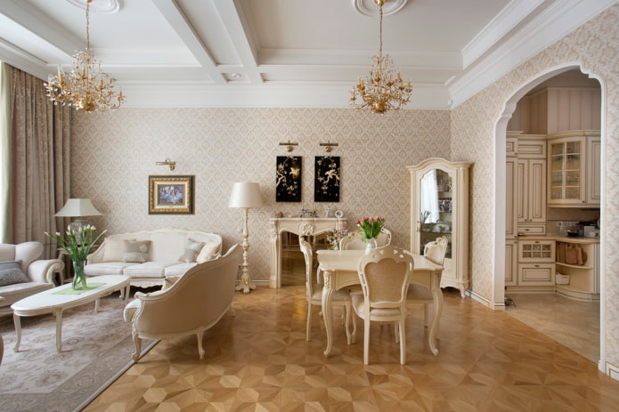 arch in the living room interior in a classic style