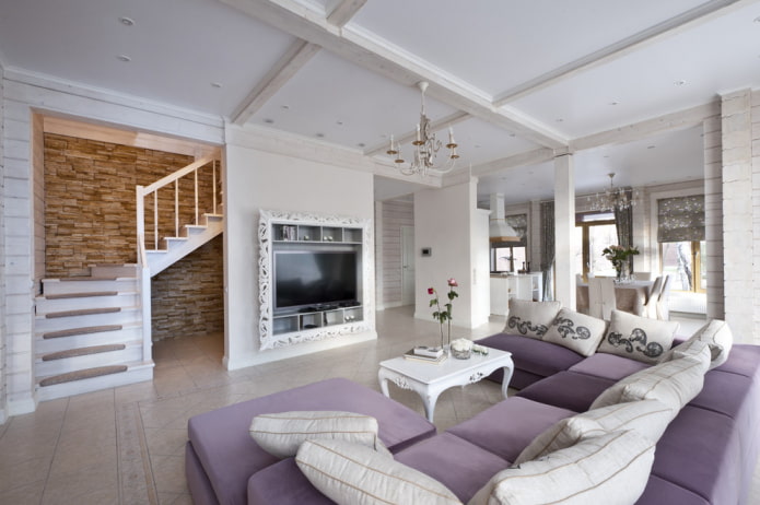 arches in the interior of the living room in the Provence style