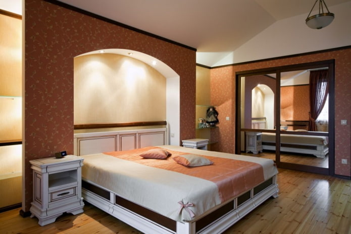 plasterboard arch in the bedroom interior