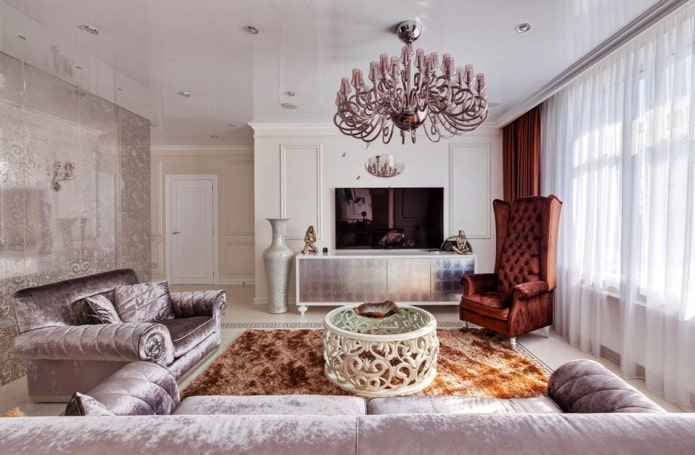 Twisted chandelier and table