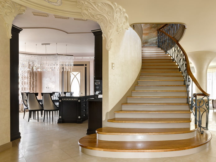 Wide staircase in art deco style