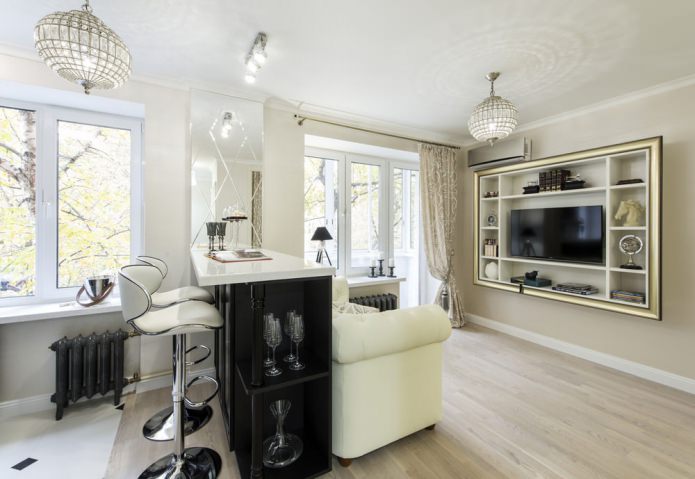 Art Deco in the interior of a small one-room apartment of 29 sq. m.