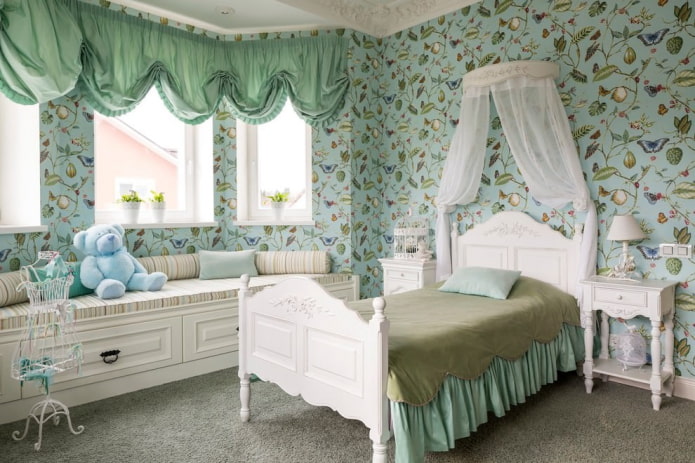 Austrian curtains in the interior of a children's room