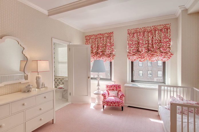 Austrian curtains in the interior of a children's room