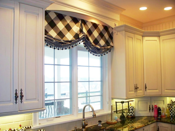 checkered Austrian curtains in the interior