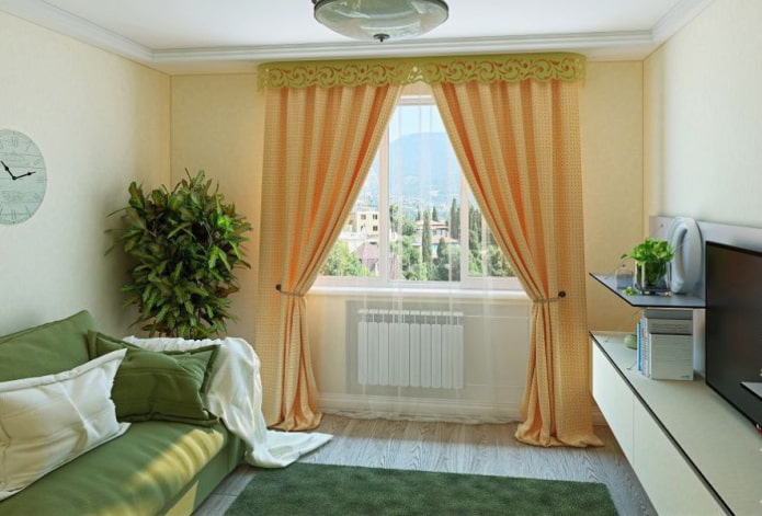 green figured lambrequin in the interior
