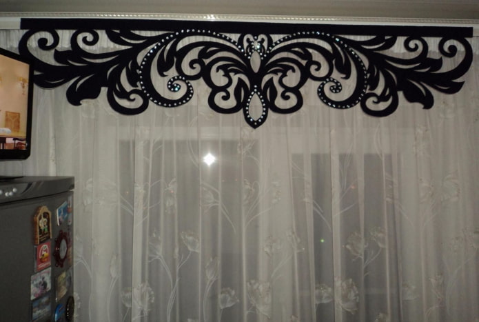 curly lambrequin with rhinestones