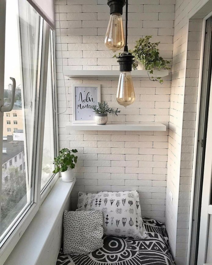 Balcony in industrial style in light colors