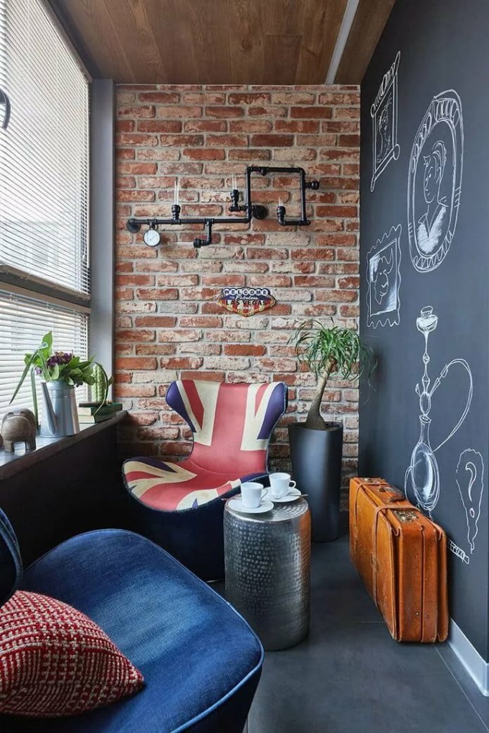 Balcony with slate wall in loft style