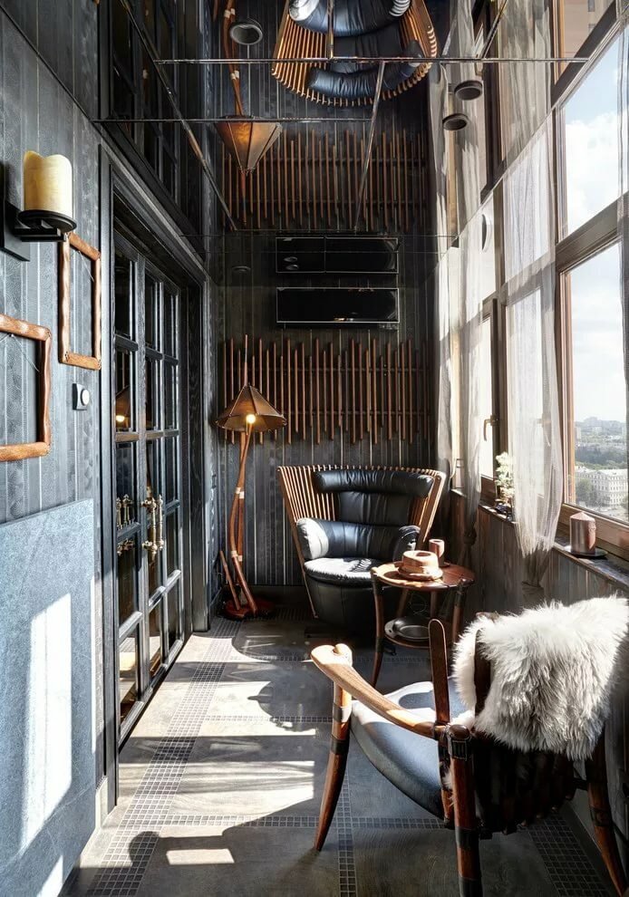 Cozy balcony in dark tones