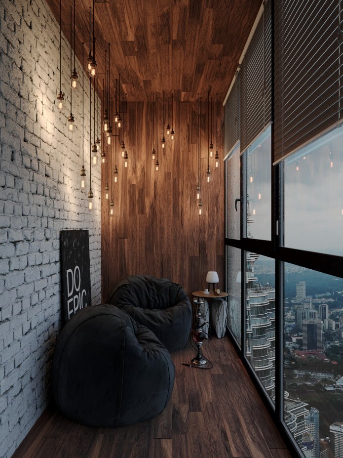 Loggia lighting in industrial style