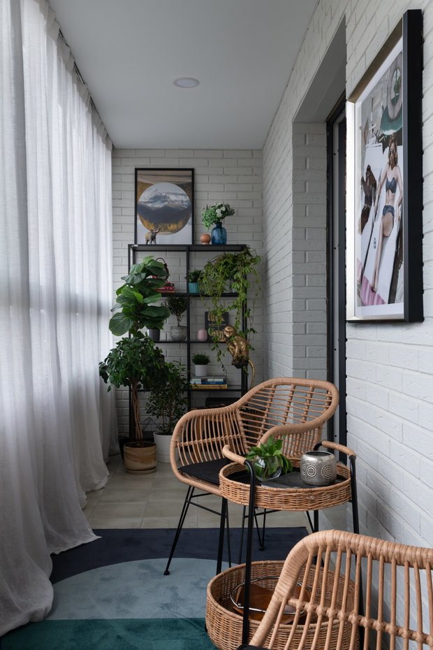 Balcony with brick walls