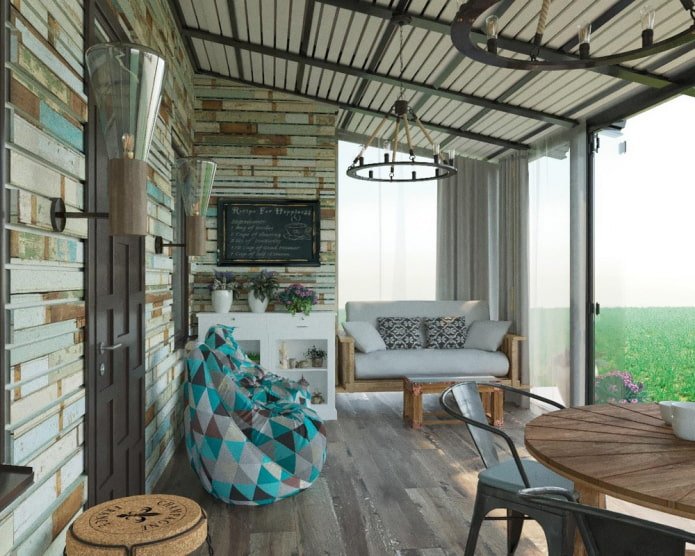 Bright balcony in loft style