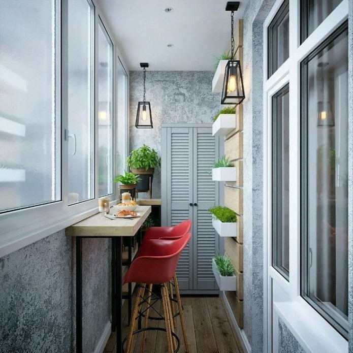 Balcony with a bar counter in loft style