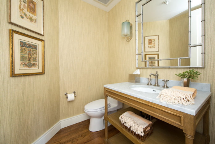 beige bamboo wallpaper in the bathroom