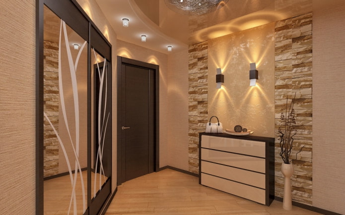 bamboo wallpaper and stone in the hallway