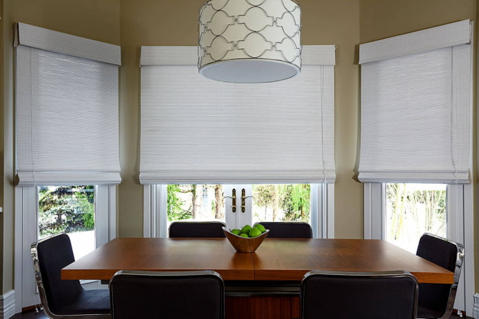 white bamboo roman blinds in the interior