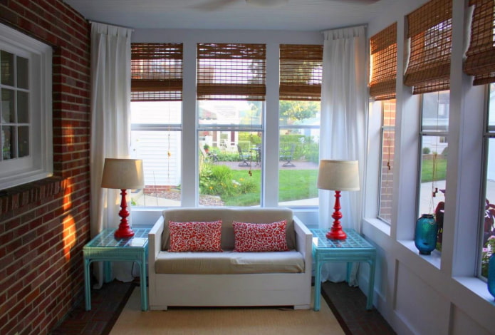 bamboo roman blinds on the veranda