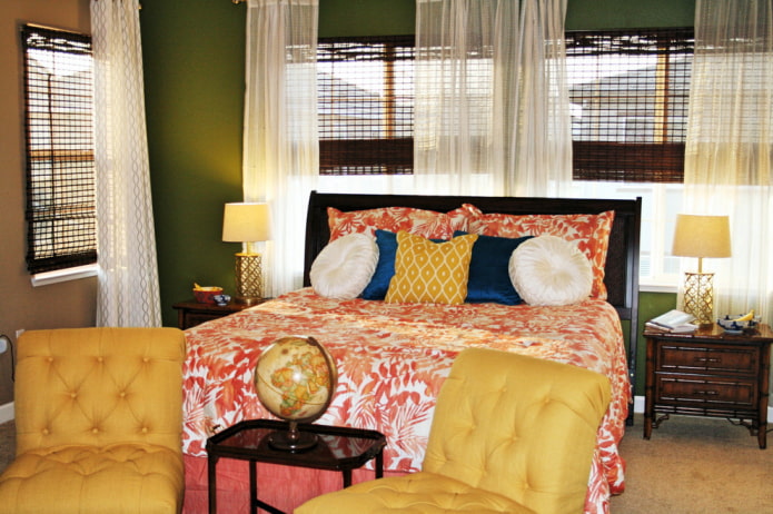 bamboo curtains combined with tulle