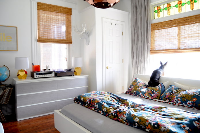 ocher-colored bamboo curtains