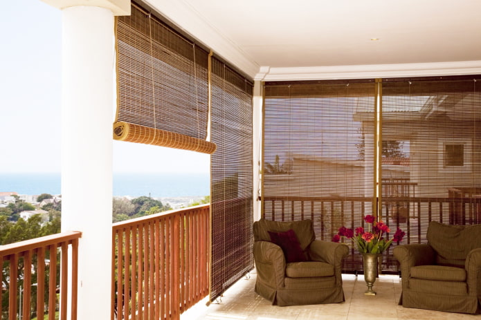 bamboo roller blinds on the balcony