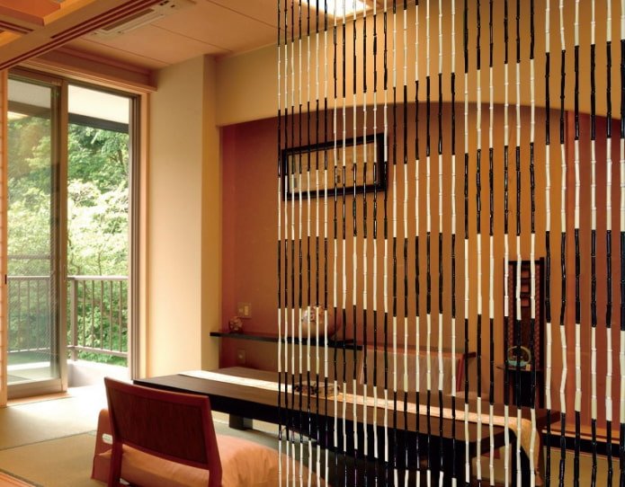 bamboo curtains with geometric patterns