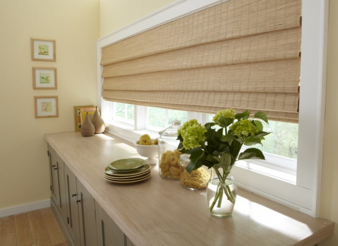 bamboo roman blinds in the kitchen