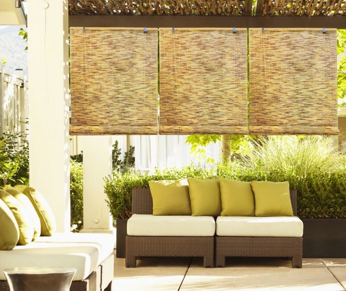 bamboo roller blinds in a gazebo