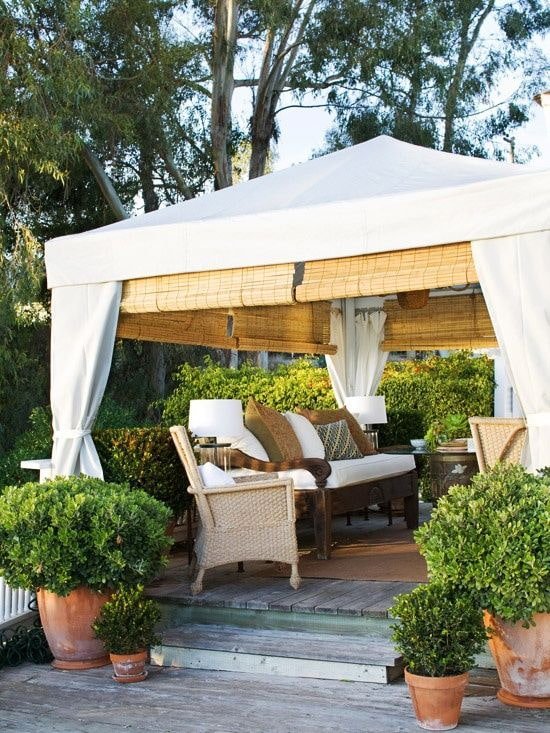 bamboo roller blinds in a gazebo