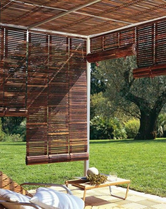 bamboo roller blinds in a gazebo