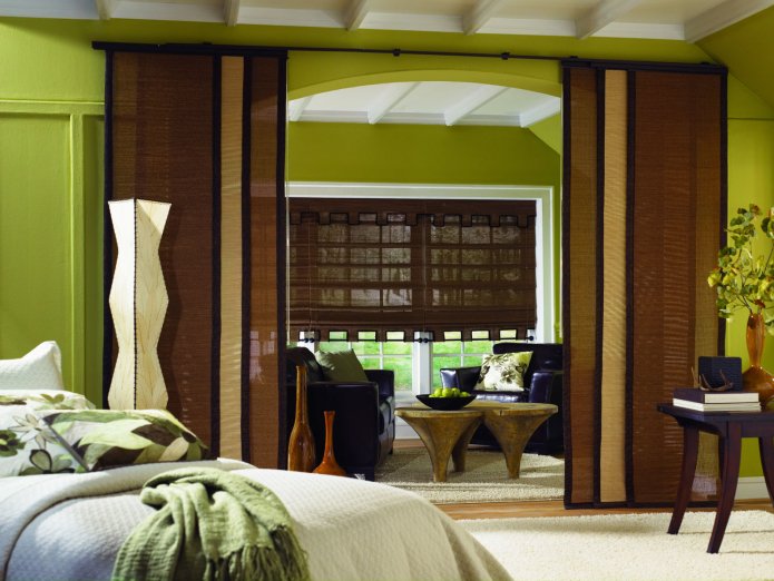 room zoning with Japanese bamboo panels