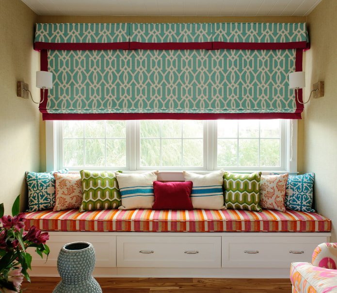 rigid lambrequin with Roman blinds