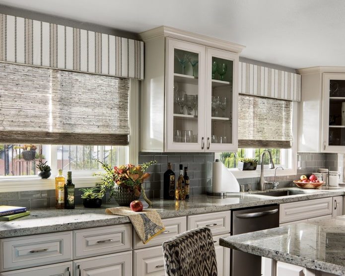 rigid lambrequin with Roman blinds