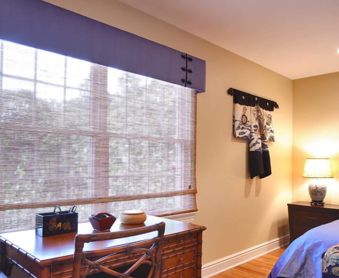 hard purple lambrequin in the bedroom interior