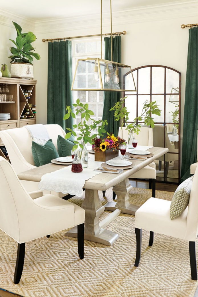 green velvet curtains in the living room interior