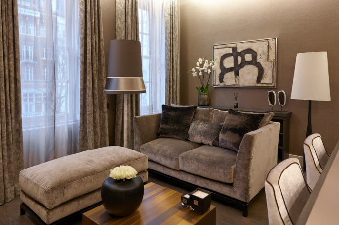 brown velvet curtains in the living room