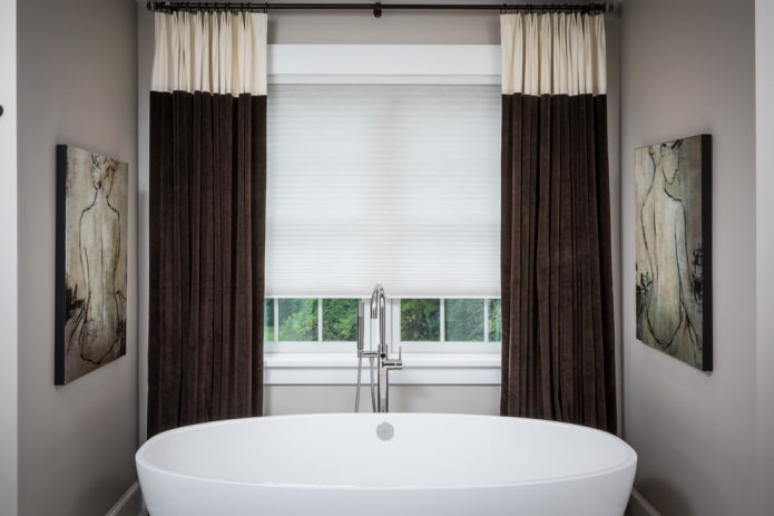 brown velvet curtains in the bathroom