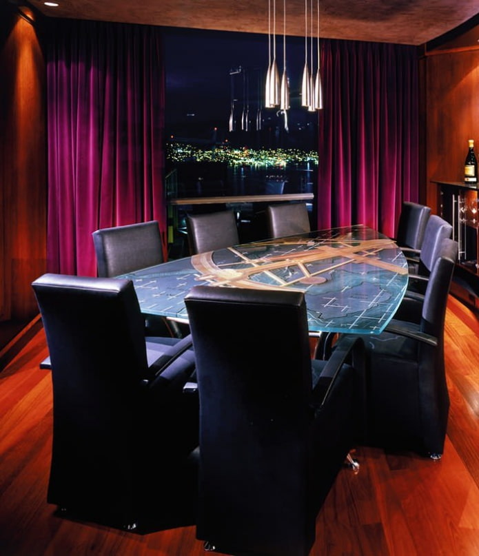 lilac velvet curtains in the interior