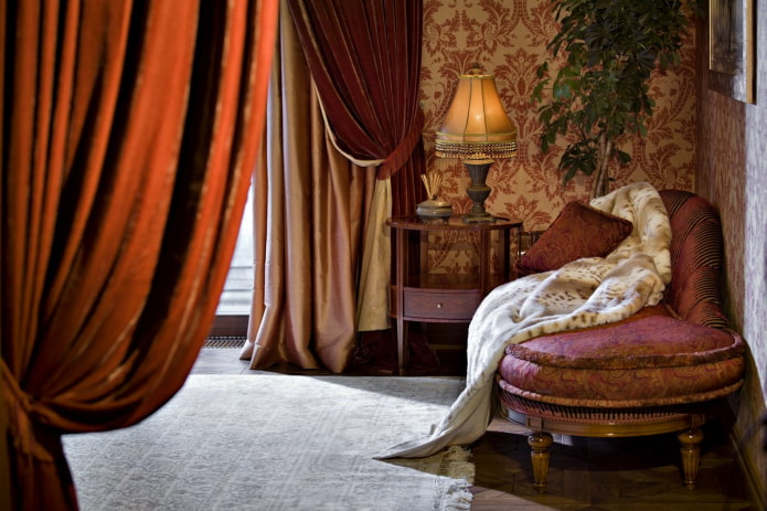 velvet curtains in an oriental style interior