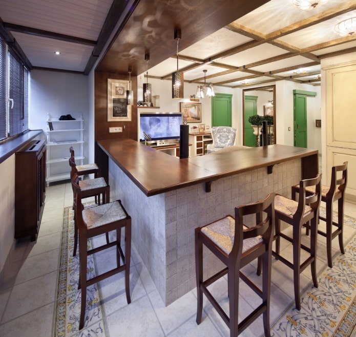L-shaped bar counter
