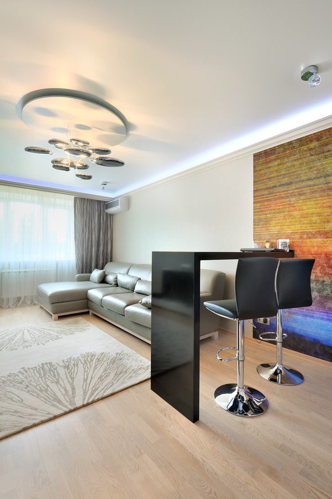 black bar counter in the living room interior