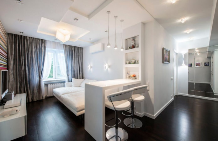 white bar counter in the living room interior