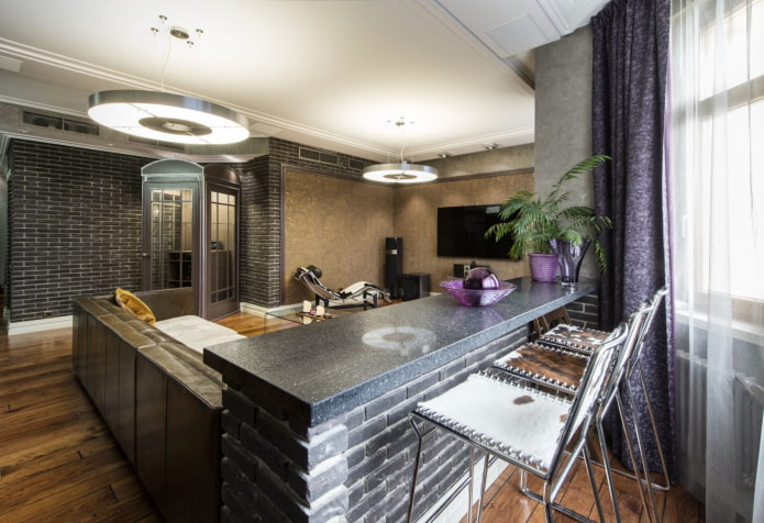 bar counter in the hall in the loft style