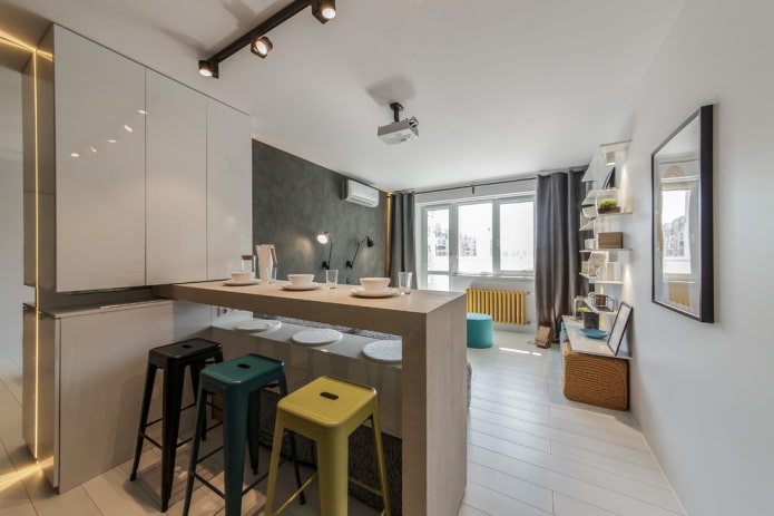 retractable bar counter in the living room interior