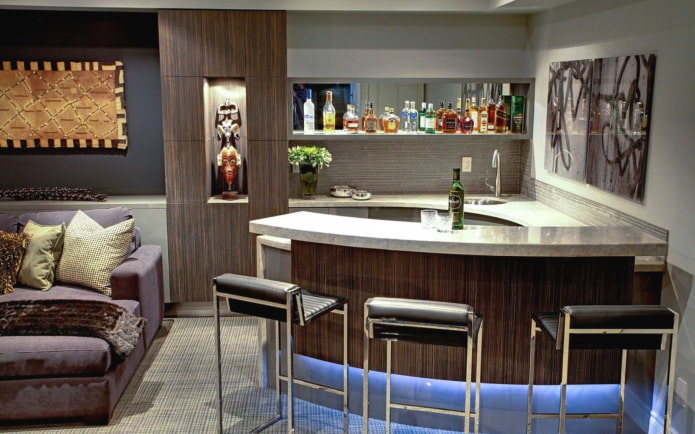 semi-circular bar counter in the living room interior