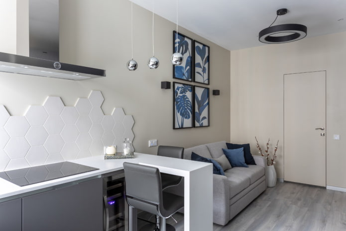 corner bar counter in the living room interior