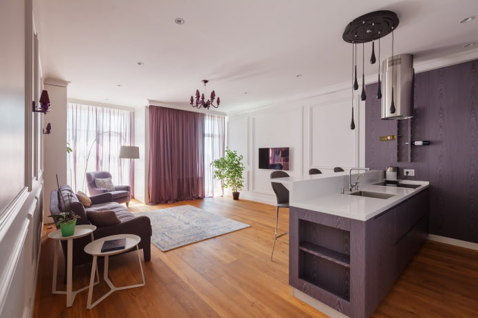 two-level bar counter in the living room interior