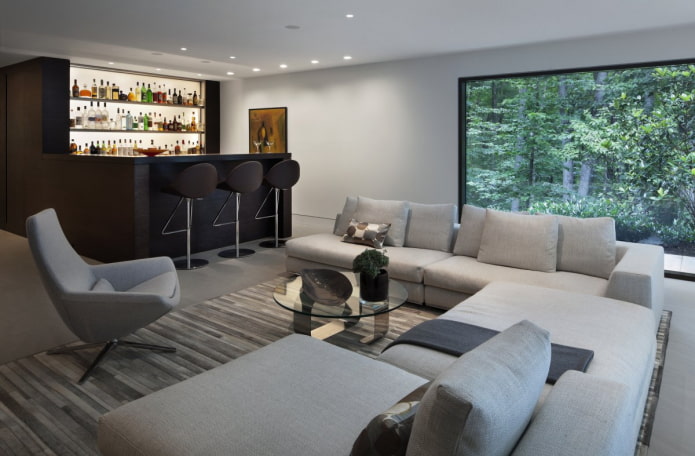 bar counter in the corner of the living room